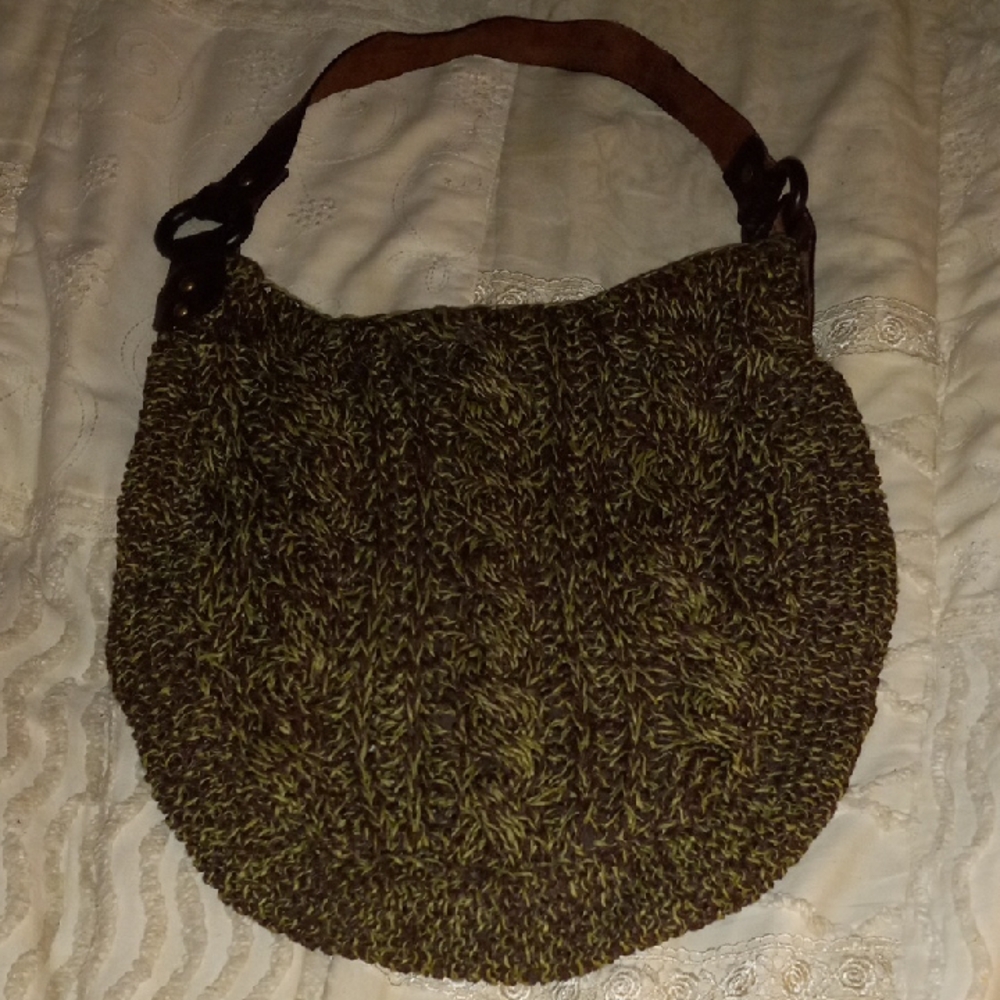 Vintage Gap Straw Shoulder Bags Purse w/Leather Handle